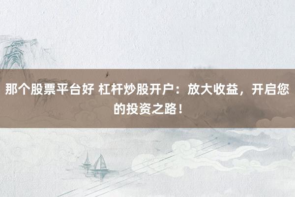 那个股票平台好 杠杆炒股开户：放大收益，开启您的投资之路！