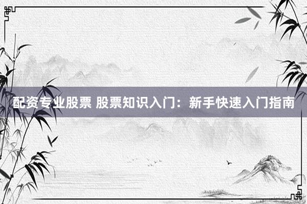 配资专业股票 股票知识入门：新手快速入门指南