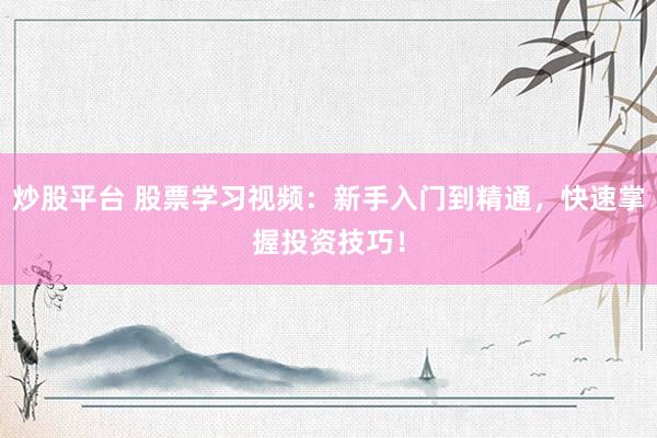 炒股平台 股票学习视频：新手入门到精通，快速掌握投资技巧！