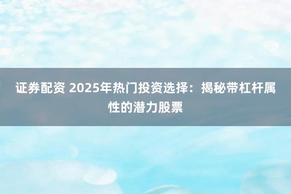 证券配资 2025年热门投资选择：揭秘带杠杆属性的潜力股票