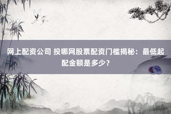网上配资公司 投哪网股票配资门槛揭秘：最低起配金额是多少？