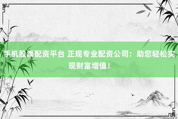 手机股票配资平台 正规专业配资公司：助您轻松实现财富增值！
