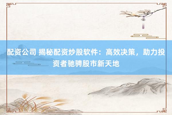 配资公司 揭秘配资炒股软件：高效决策，助力投资者驰骋股市新天地