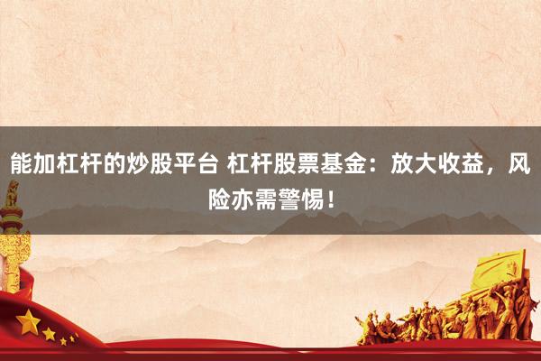 能加杠杆的炒股平台 杠杆股票基金：放大收益，风险亦需警惕！