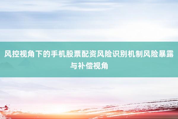 风控视角下的手机股票配资风险识别机制风险暴露与补偿视角