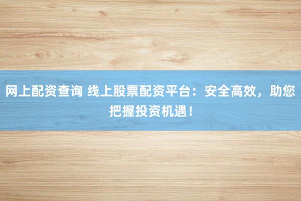 网上配资查询 线上股票配资平台：安全高效，助您把握投资机遇！